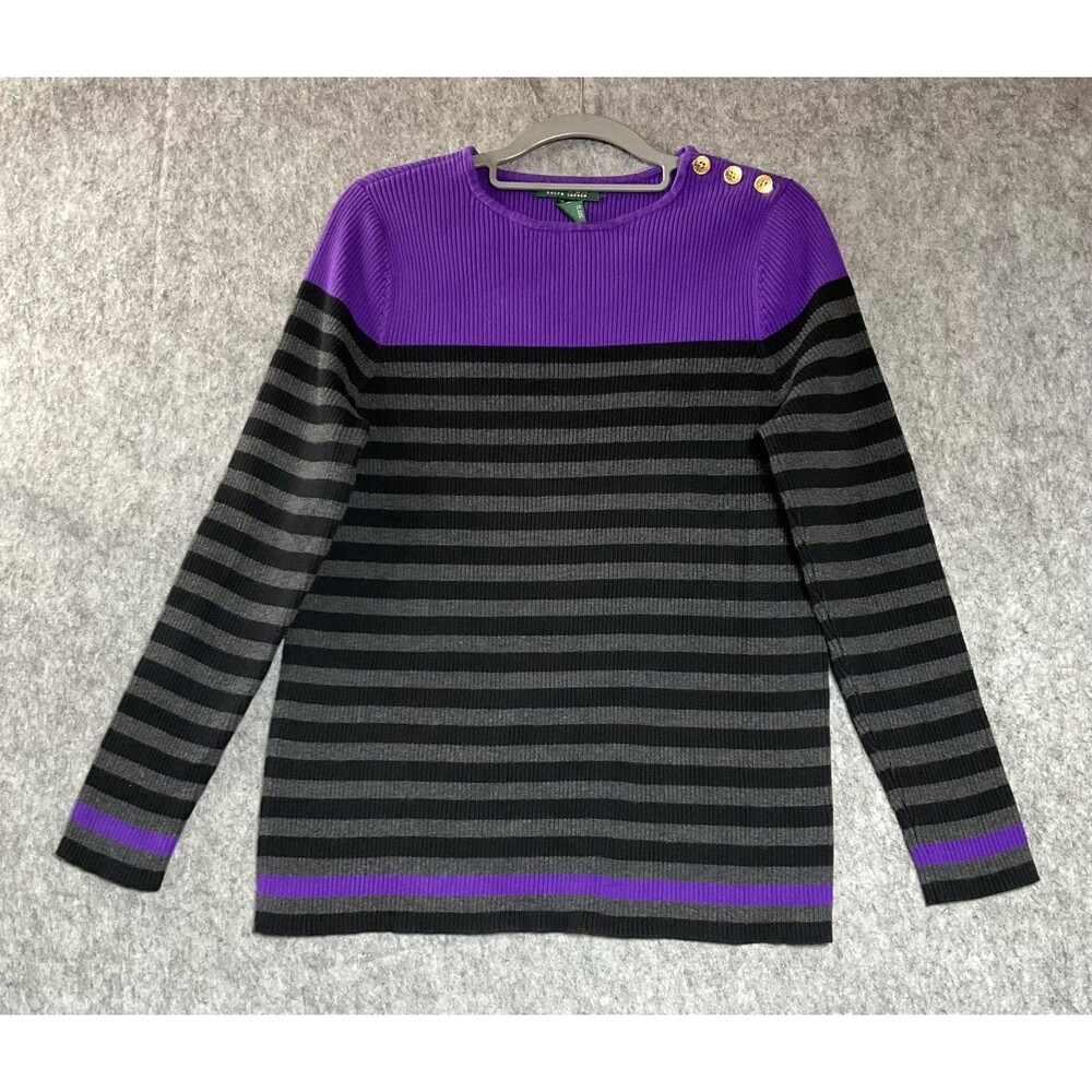 Lauren Ralph Lauren Top Womens Medium Multicolor Striped Long Sleeve Knit Shirt